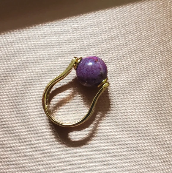 Purple Turquoise and Gold Plated Sterling Ring - Picture 6 of 8